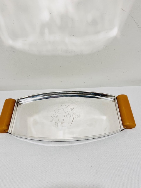 Vintage Silver Plated Cocktail Tray with Bakelite Handles