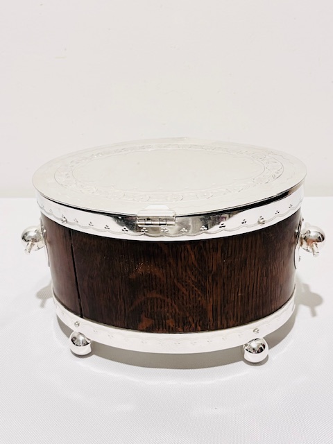 Antique Oval Silver Plated and Oak Biscuit Box