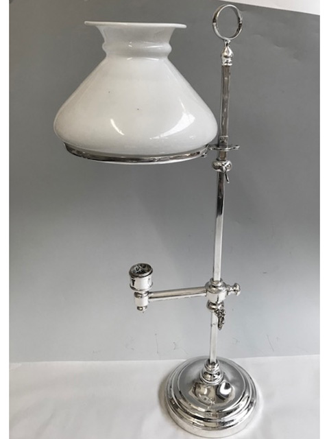 Antique Silver Plated Student Lamp with Original Glass Shade