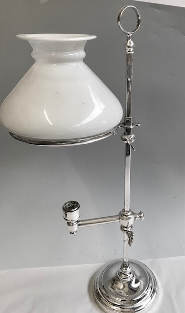 Antique Silver Plated Student Lamp with Original Glass Shade