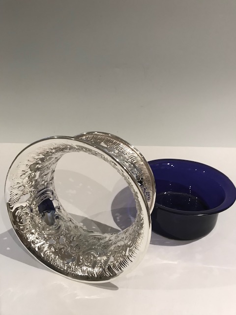 Silver Plated Potato or Dish Ring with Blue Glass Liner