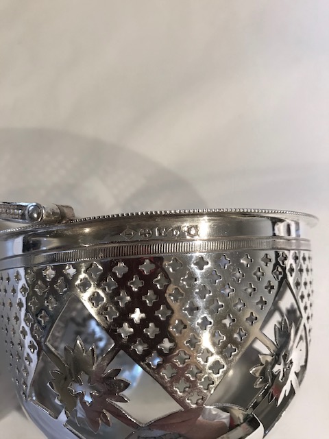 Silver Plated Pierced Dish with Frosted Glass Liner and Swing Handle