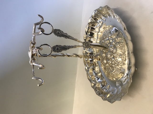 Victorian Silver Plated Grapes Stand Embossed Bowl with Fruit