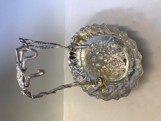 Victorian Silver Plated Grapes Stand Embossed Bowl with Fruit