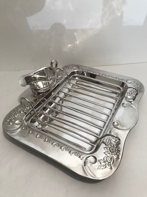 Atkin Brothers Silver Plated Asparagus Server with Berry and Leaf Embossed Tray