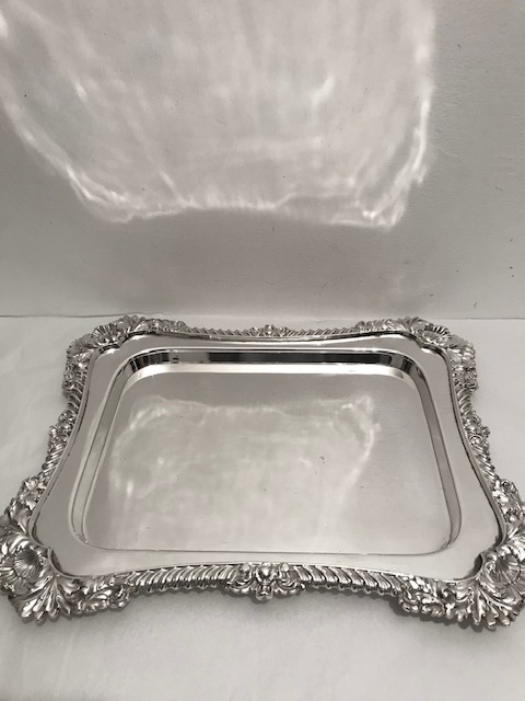 Antique Silver Plated and Wood Rectangular Bread and Cheese Board
