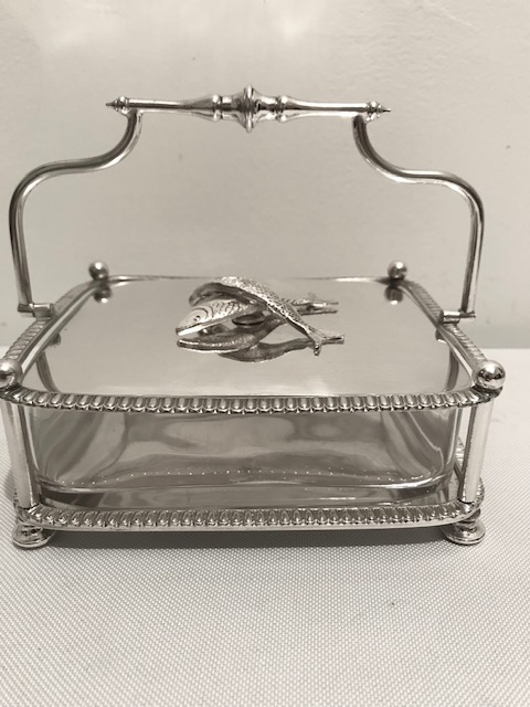 Antique Silver Plated Sardine Dish wih Original Clear Glass Liner