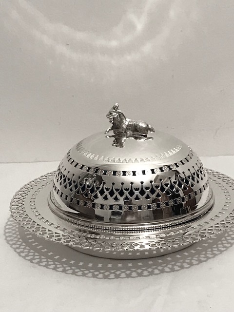 Antique Silver Plated Butter or Preserve Dish with Turquoise Glass Liner