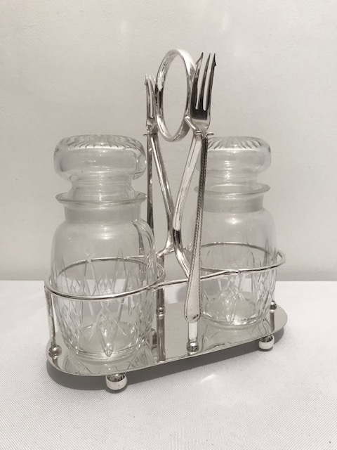 Vintage Double Glass Pickle Jars in a Silver Plated Stand