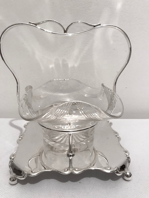 Antique Silver Plated and Clear Cut Glass Jam or Preserve Dish