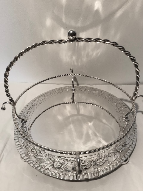 Large Antique Silver Plated and Glass Bowl in Stand