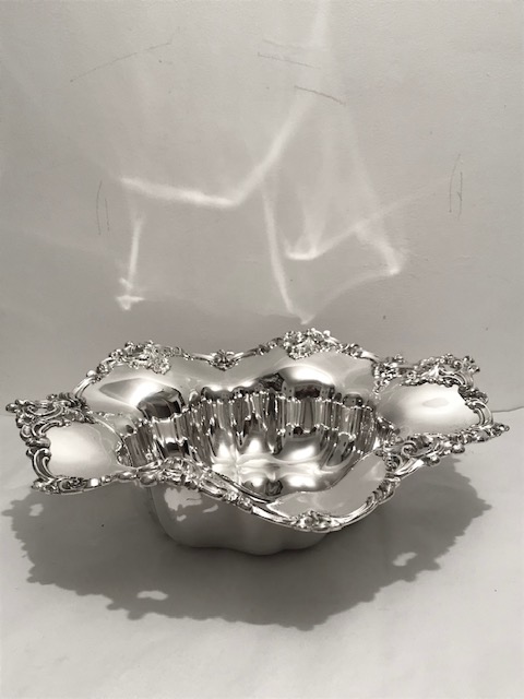 Victorian Silver Plated Bowl with Wavy Edged Wide Top