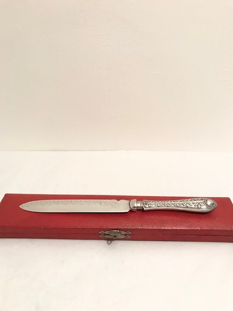 Antique Silver Plated Cake Knife in its Original Silk Lined Red Box