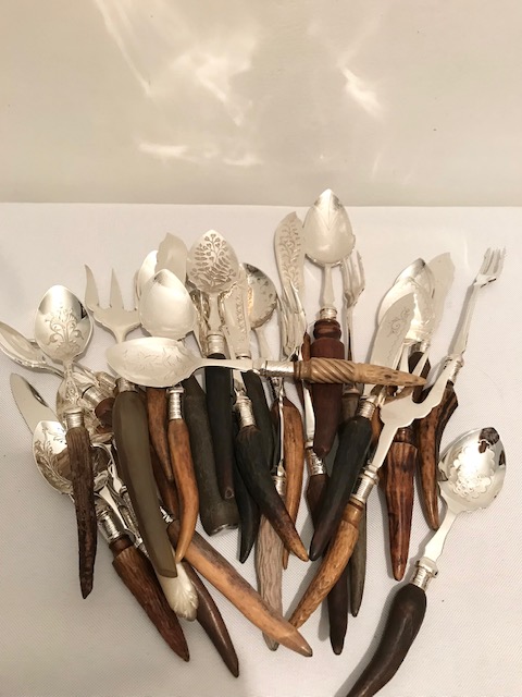 Selection of Real Antler Handled Cutlery with Silver Plated Servers