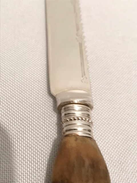 Unusual Antique Silver Plated Cake Knife with Antler Handle