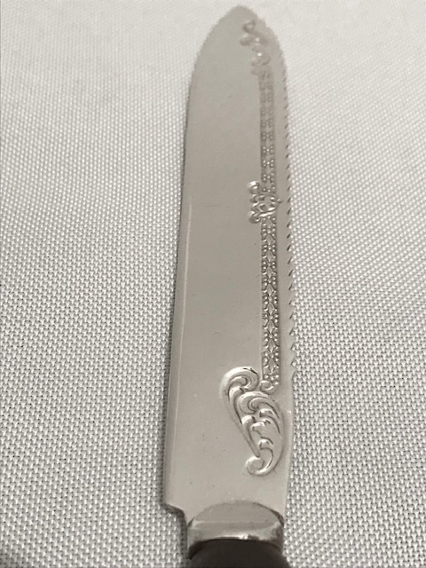 Antique Silver Plated Cake Knife with Shaped Cow Horn Handle