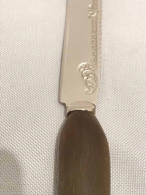 Antique Silver Plated Cake Knife with Shaped Cow Horn Handle
