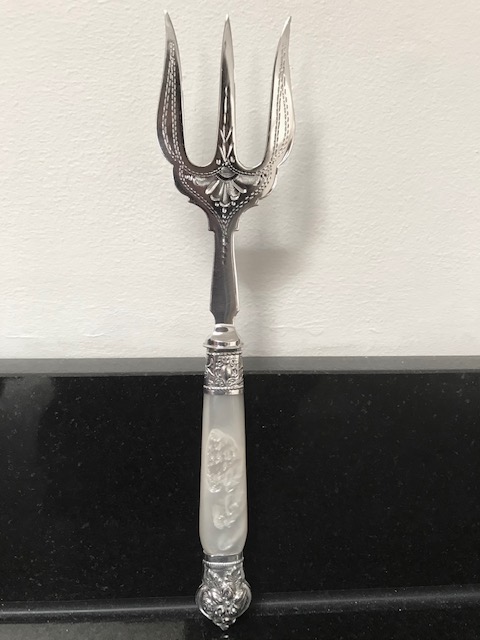 Antique Silver Plated Bread Fork with Mother of Pearl Handle
