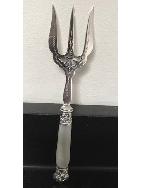 Antique Silver Plated Bread Fork with Mother of Pearl Handle