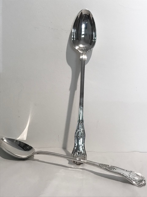 Pair of Antique Silver Plated Kings Pattern Serving or Basting Spoons