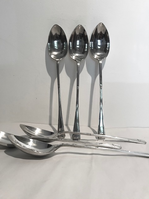 Set of Six Art Deco Silver Plated Serving Spoons