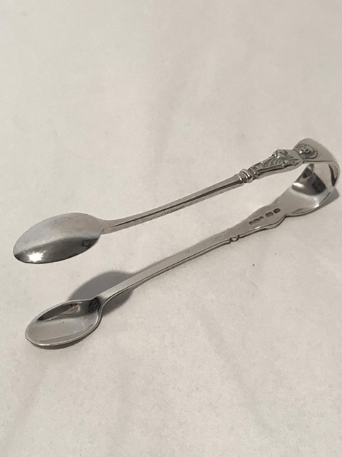 Antique Pair of Solid Silver Apostle Sugar Tongs