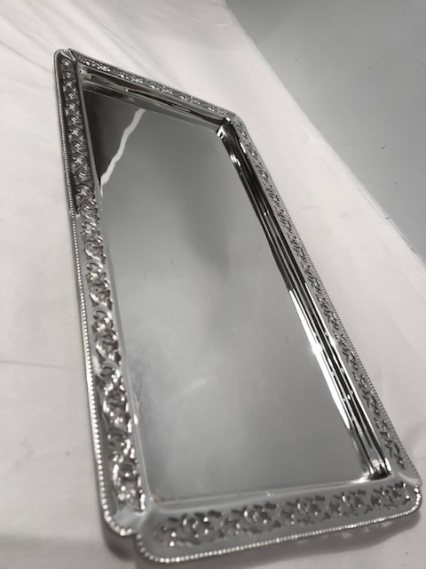 Vintage Rectangular Silver Plated Tray with Finely Pierced and Engraved Surround