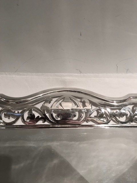 Antique Silver Plated Tray with Pierced Border of Scrolls and Leaves