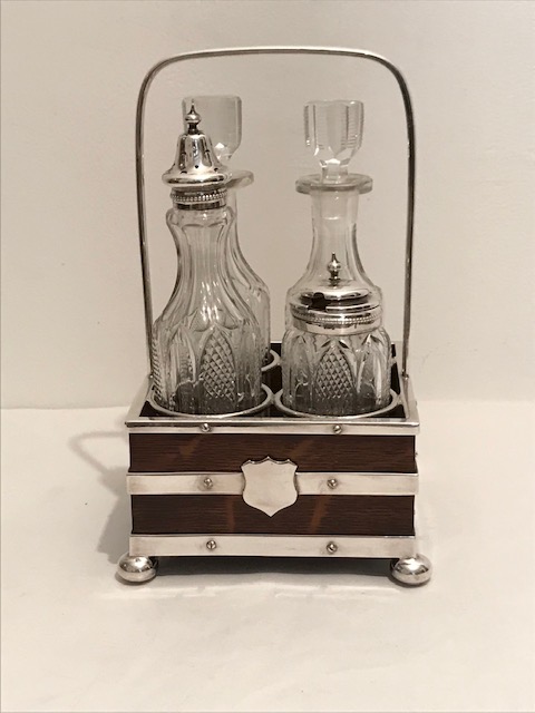 Victorian Silver Plated and Oak Four Bottle Cruet