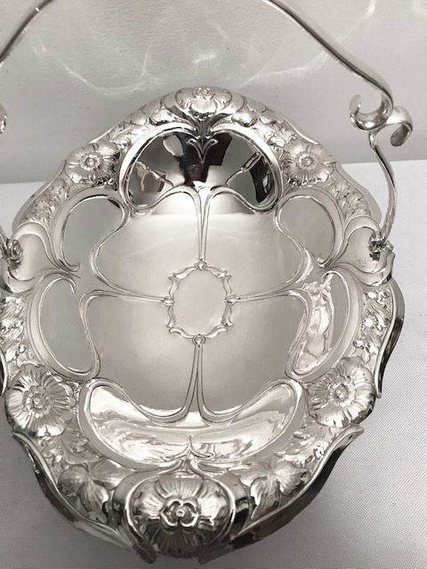 Antique Silver Plated Flower Fruit or Bread Basket Embossed with Flowers and Leaves to the Raised Edge