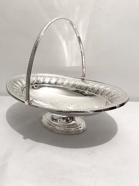 Antique Oval Swing Handle Silver Plated Bread Flower or Fruit Basket