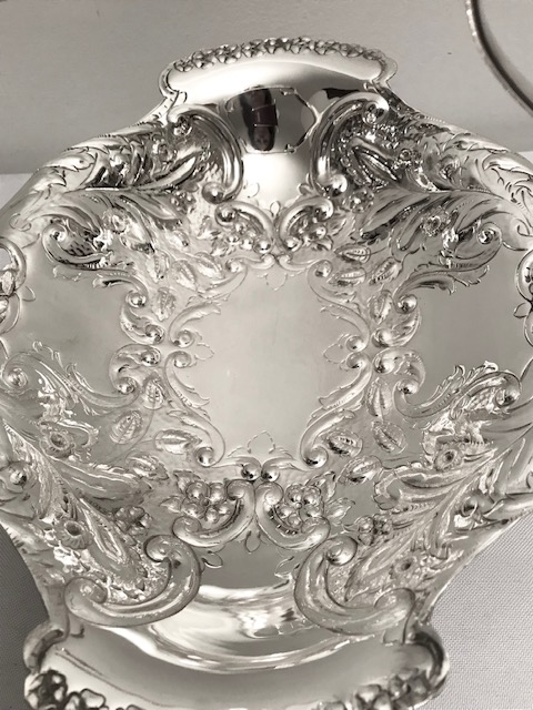 Late Victorian Oval Silver Plated Basket on a Crimped and Fluted Pedestal Base