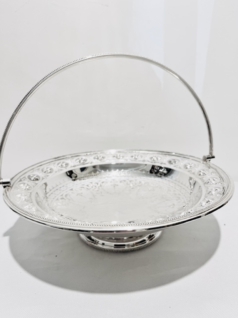 Round Antique Silver Plated Swing Handle Basket (c.1880)