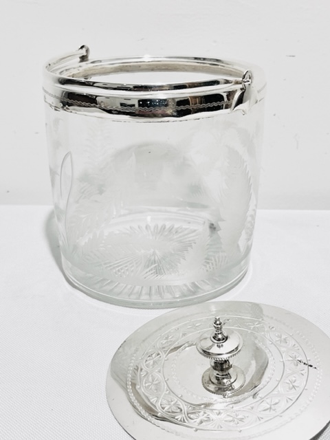 Antique Silver Plated and Etched Glass Biscuit Box