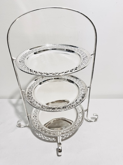 Vintage Three Tier Silver Plated Cake Stand with Original Plates