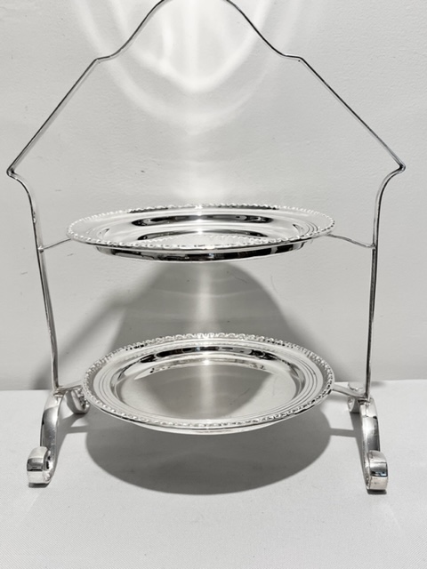 Silver Plated Two Tier Vintage Cake Stand with Removable Plates (c.1940)