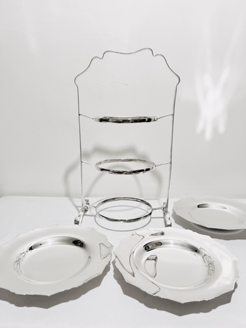 3 Tier Antique Silver Plated Cake Stand with Original Plates