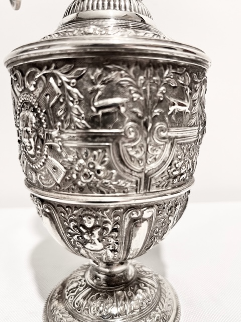 Elaborately Decorated Charming Antique Silver Plated Oil Lamp