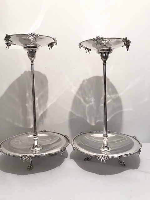 Antique Pair of Tall Table Centrepieces with Two Tiers of Plates