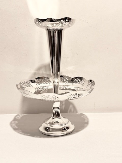 Vintage Silver Plated Epergne Having a Pierced Gallery to the Flower Holder