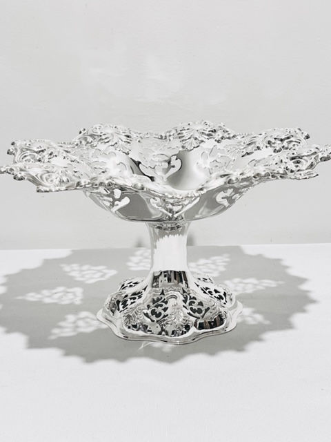 Antique Silver Plated Comport Embossed with Leaves and Pierced (c.1880)