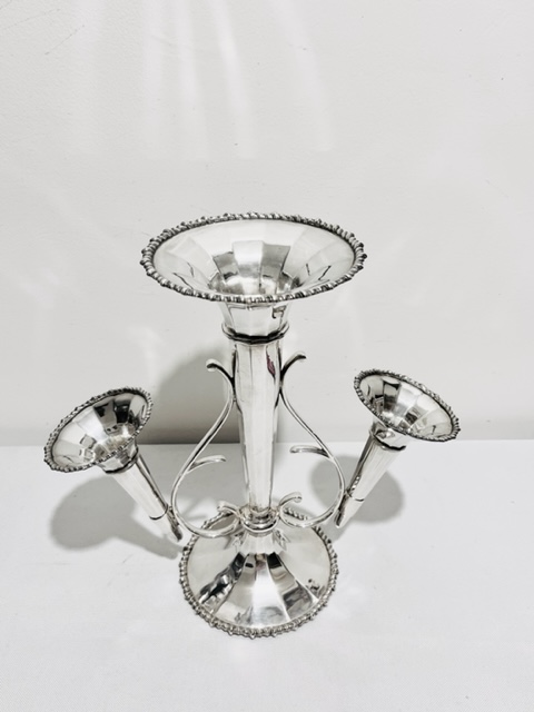 Antique Silver Plated Epergne with Three Faceted Flower Holders
