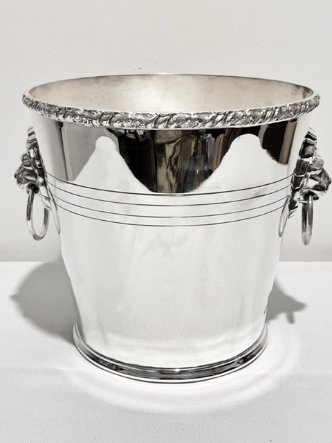 Silver Plated Champagne Bucket or Wine Cooler with Realistic Lions Heads