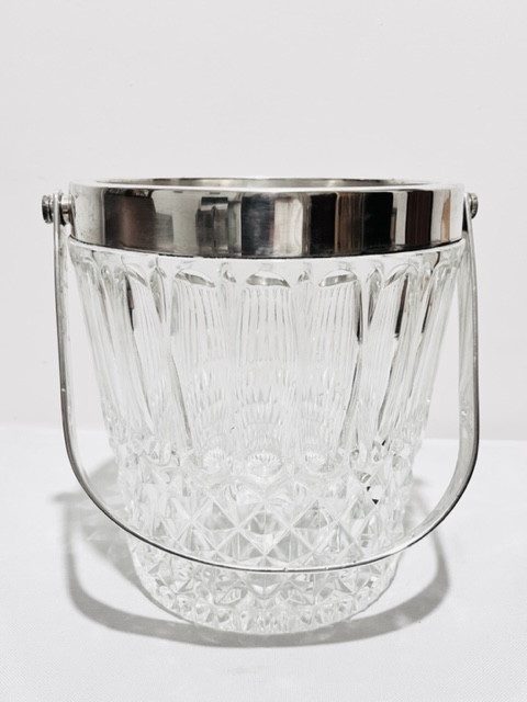 Bucket Shaped Silver Plate Mounted Glass Champagne Bucket or Cooler