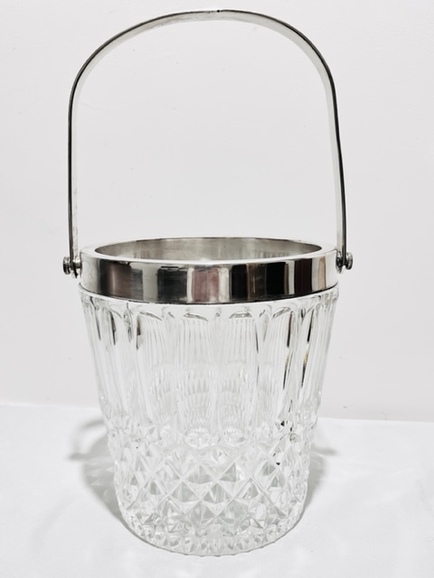 Bucket Shaped Silver Plate Mounted Glass Champagne Bucket or Cooler