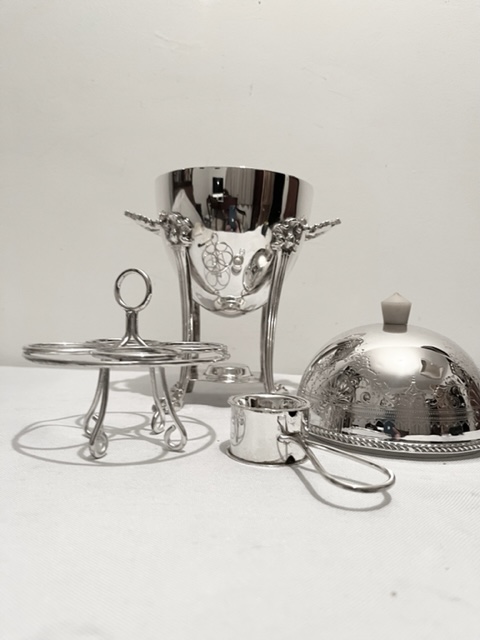 Antique Silver Plated Egg Boiler Coddler with Original Egg Holder and Burner