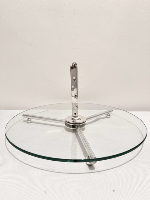 Unusual Vintage Silver Plated and Glass Cheese Tray with Cheese Wedge Shaped Handle and Perching Mouse