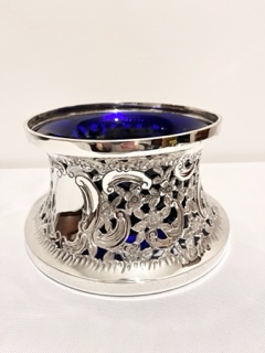 Antique Silver Plated Dish or Potato Ring with Original Blue Glass Liner (c.1880)