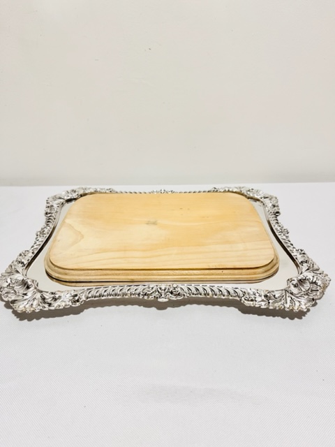 Antique Rectangular Silver Plated Bread Board on Tray
