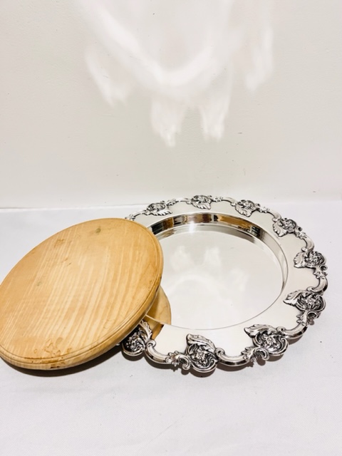 Antique Silver Plated Circular Bread or Cheese Board